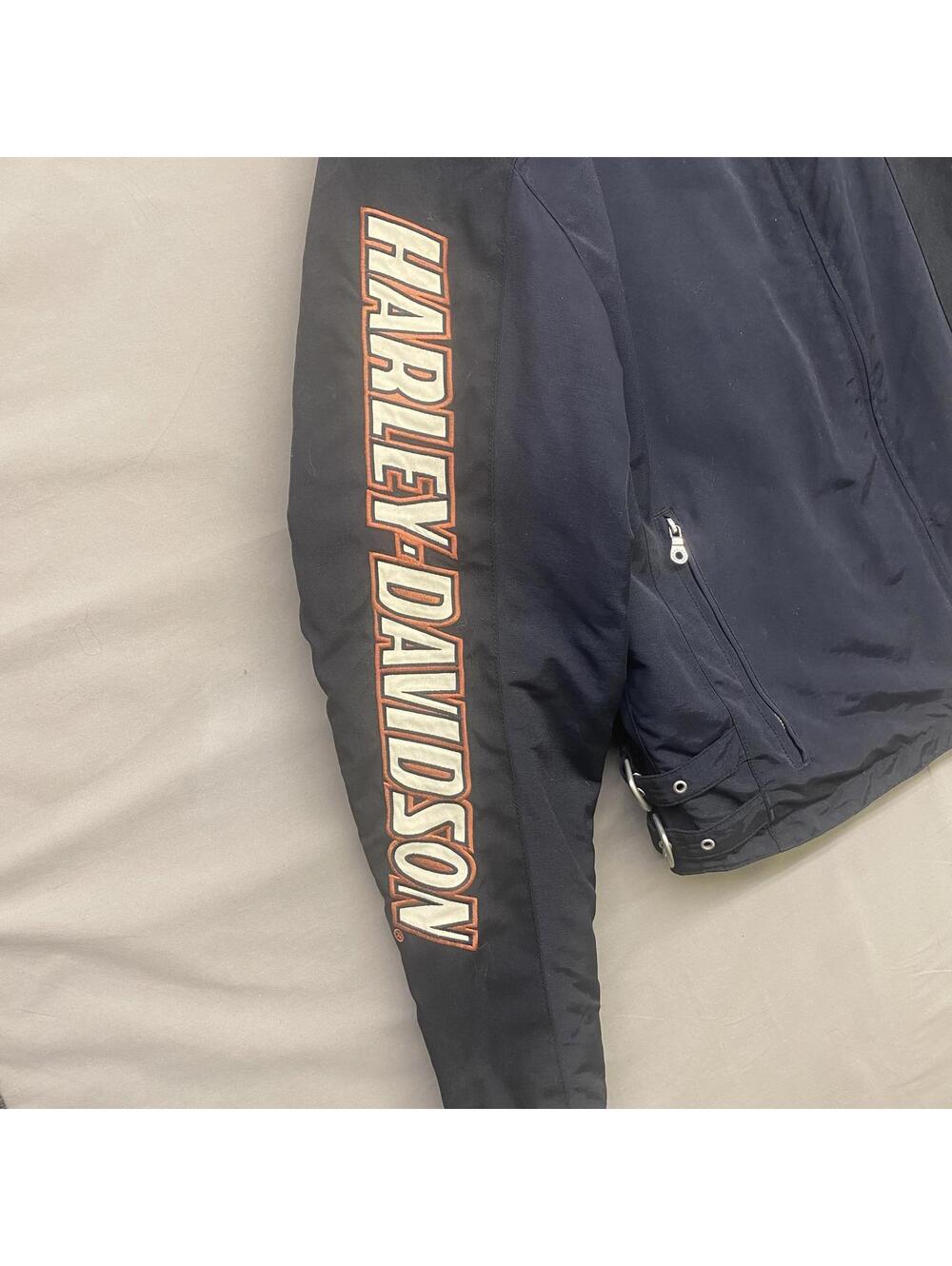 VTG Harley-Davidson Black Nylon Moto Jacket Quilted Lining Zip Pockets Men XL - Picture 10 of 12